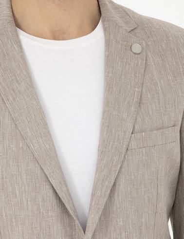 Açık Kahverengi Ex. Slim Fit Keten Karışımlı Ceket