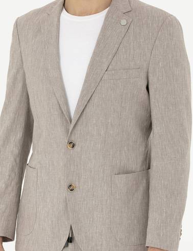 Açık Kahverengi Ex. Slim Fit Keten Karışımlı Ceket