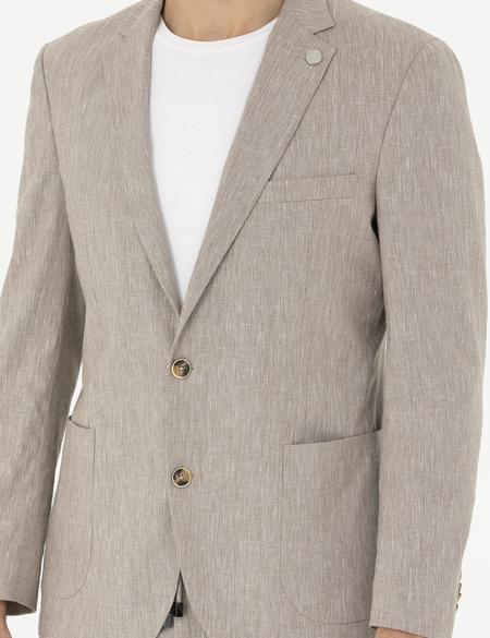 Açık Kahverengi Ex. Slim Fit Keten Karışımlı Ceket - 50284935044
