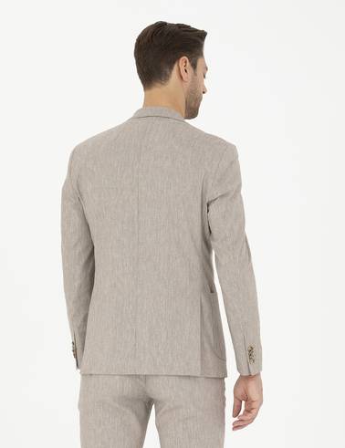 Açık Kahverengi Ex. Slim Fit Keten Karışımlı Ceket