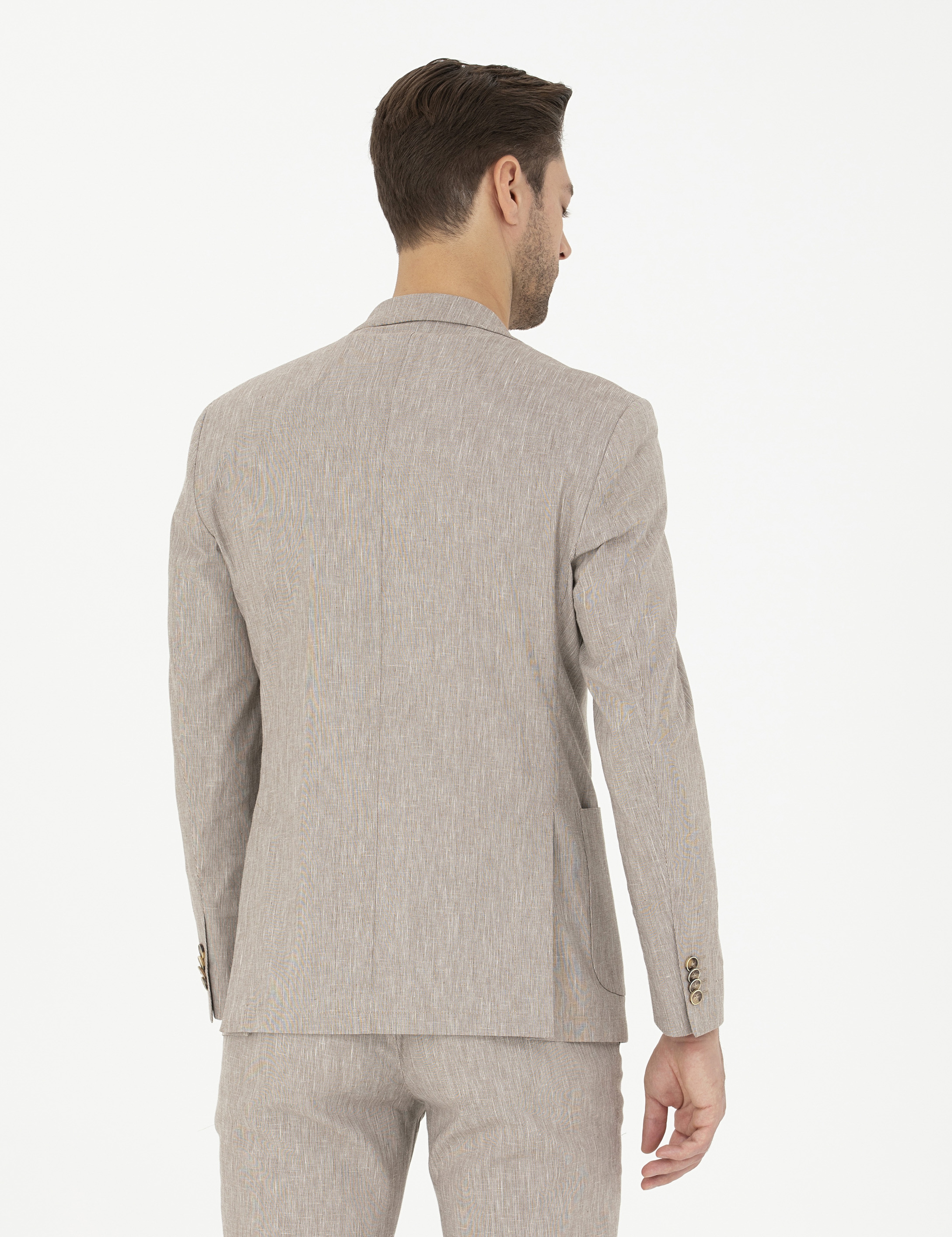 Açık Kahverengi Ex. Slim Fit Keten Karışımlı Ceket