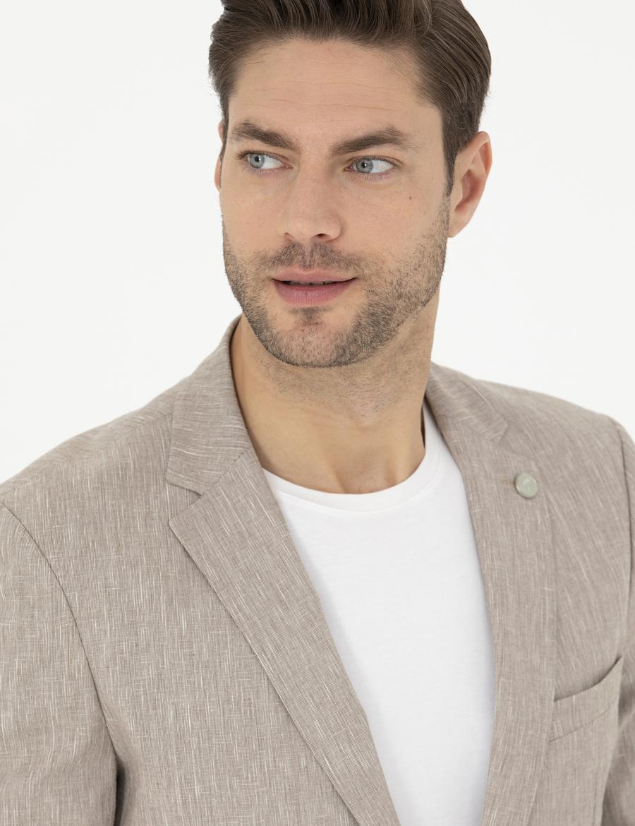 Açık Kahverengi Ex. Slim Fit Keten Karışımlı Ceket