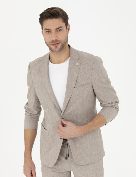Açık Kahverengi Ex. Slim Fit Keten Karışımlı Ceket - 50284935044