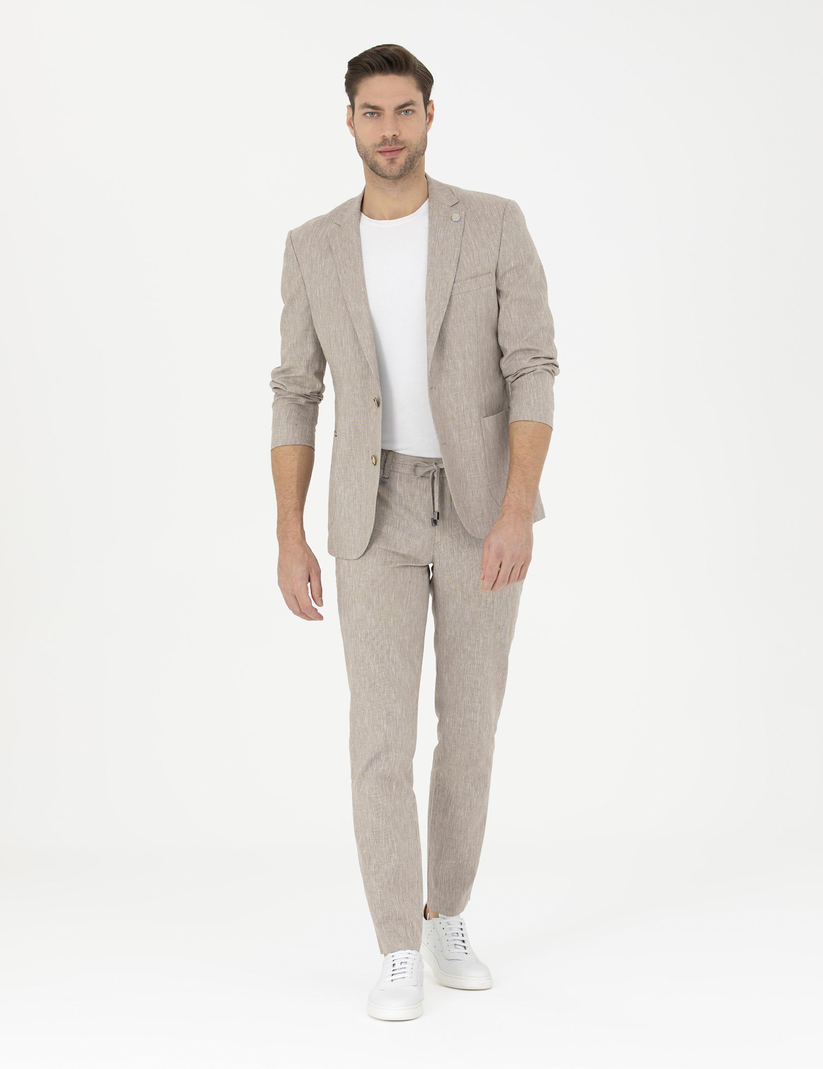 Açık Kahverengi Ex. Slim Fit Keten Karışımlı Ceket