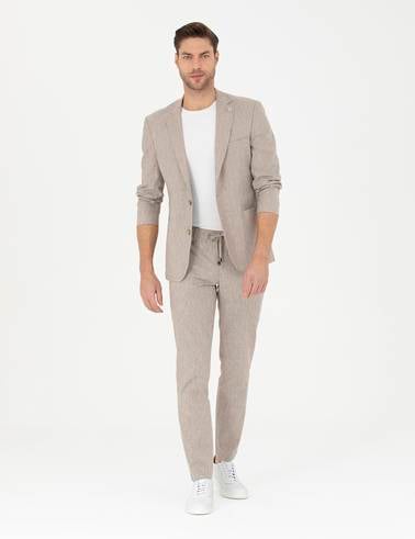 Açık Kahverengi Ex. Slim Fit Keten Karışımlı Ceket
