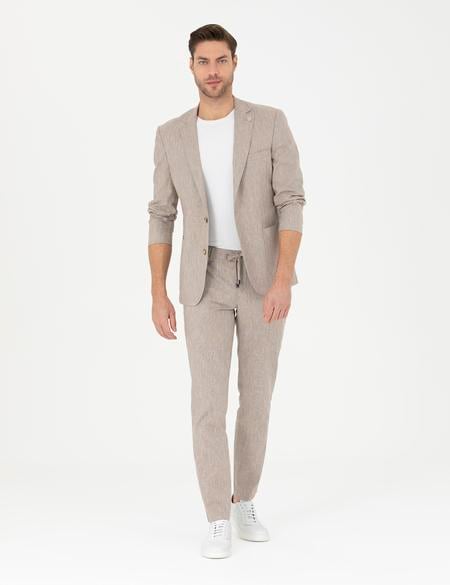Açık Kahverengi Ex. Slim Fit Keten Karışımlı Ceket - 50284935044