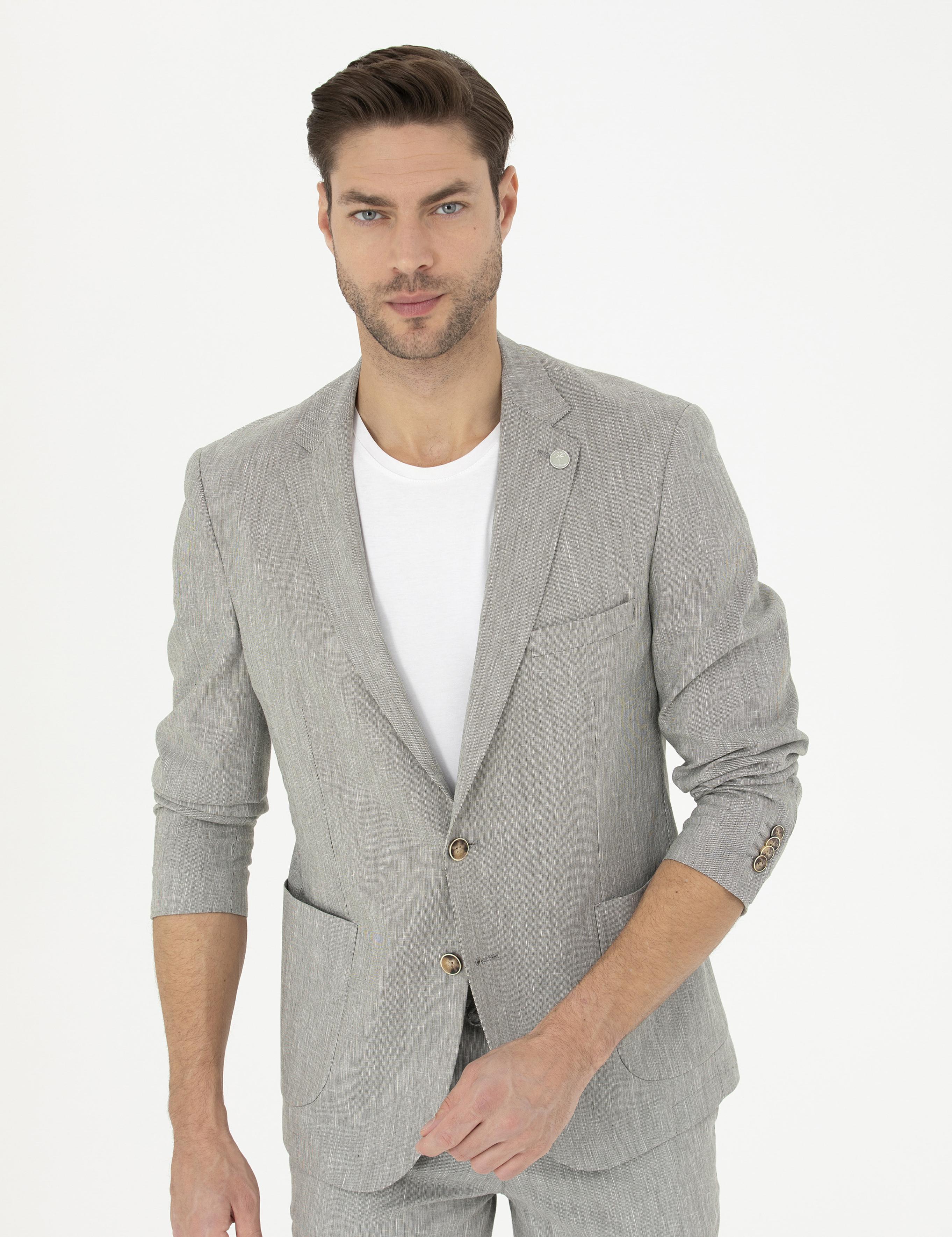 Açık Yeşil Ex. Slim Fit Keten Karışımlı Ceket