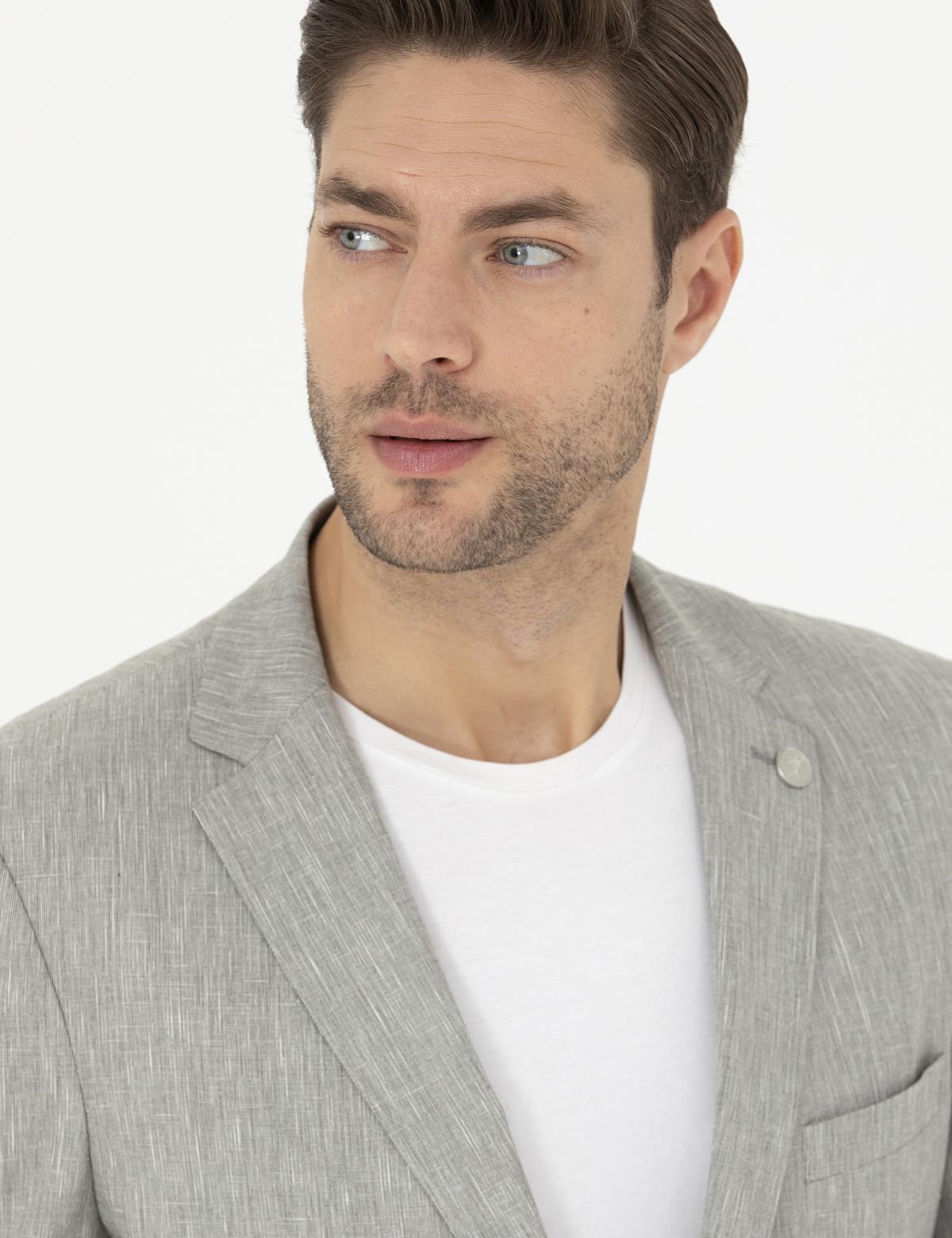 Açık Yeşil Ex. Slim Fit Keten Karışımlı Ceket - 50284935083