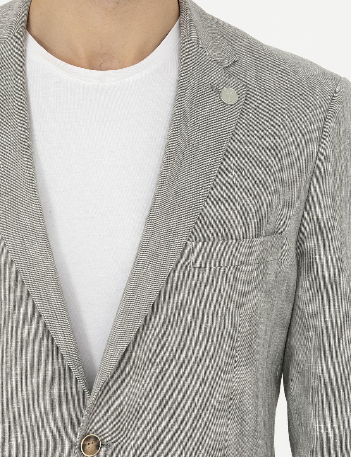 Açık Yeşil Ex. Slim Fit Keten Karışımlı Ceket - 50284935083