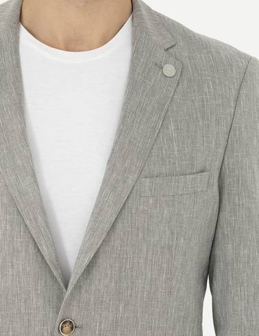 Açık Yeşil Ex. Slim Fit Keten Karışımlı Ceket