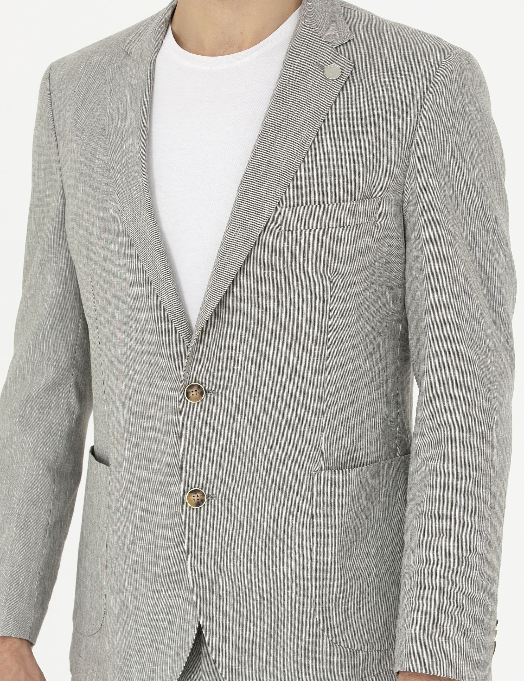 Pierre Cardin Açık Yeşil Ex. Slim Fit Keten Karışımlı Ceket görsel 6