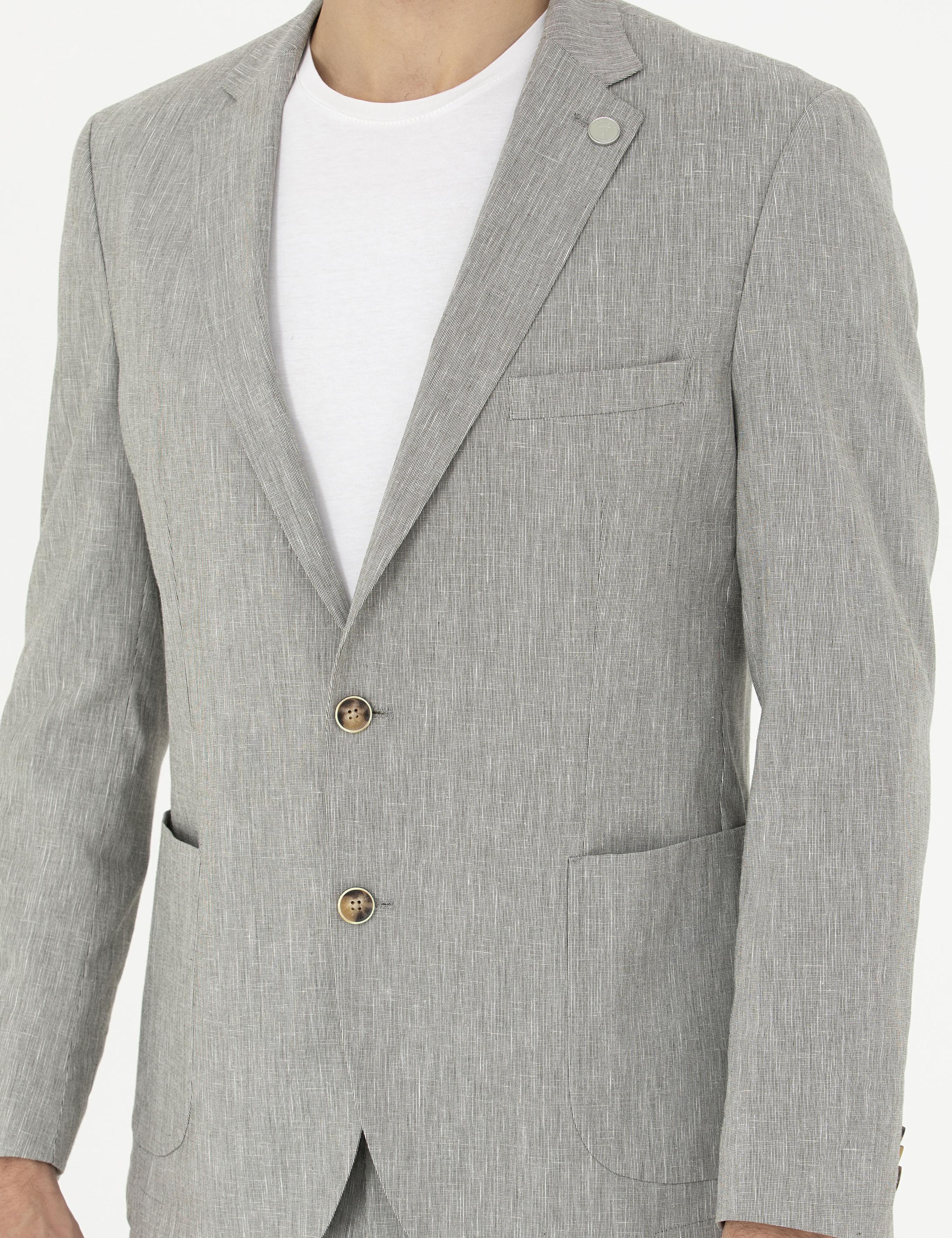 Açık Yeşil Ex. Slim Fit Keten Karışımlı Ceket