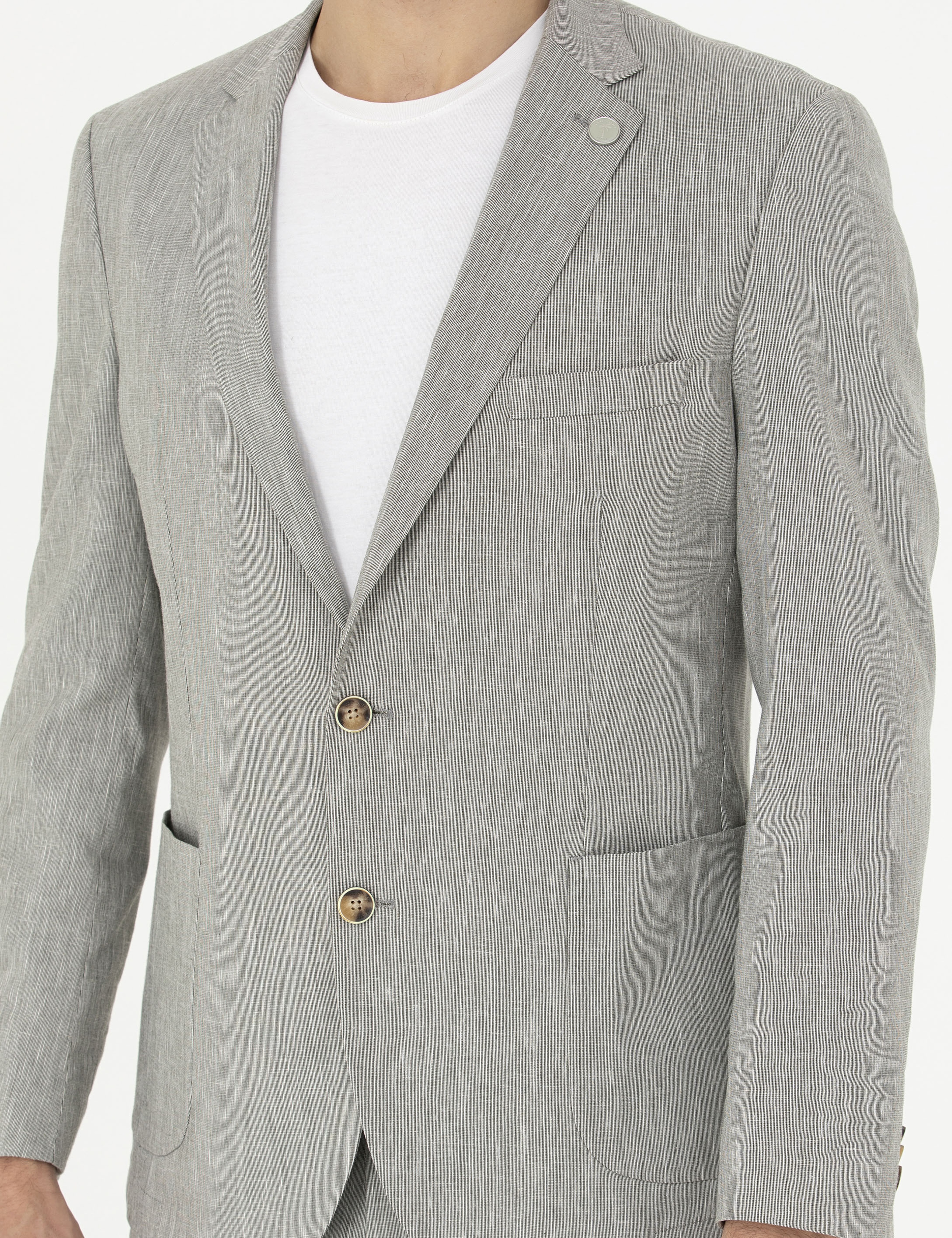 Açık Yeşil Ex. Slim Fit Keten Karışımlı Ceket