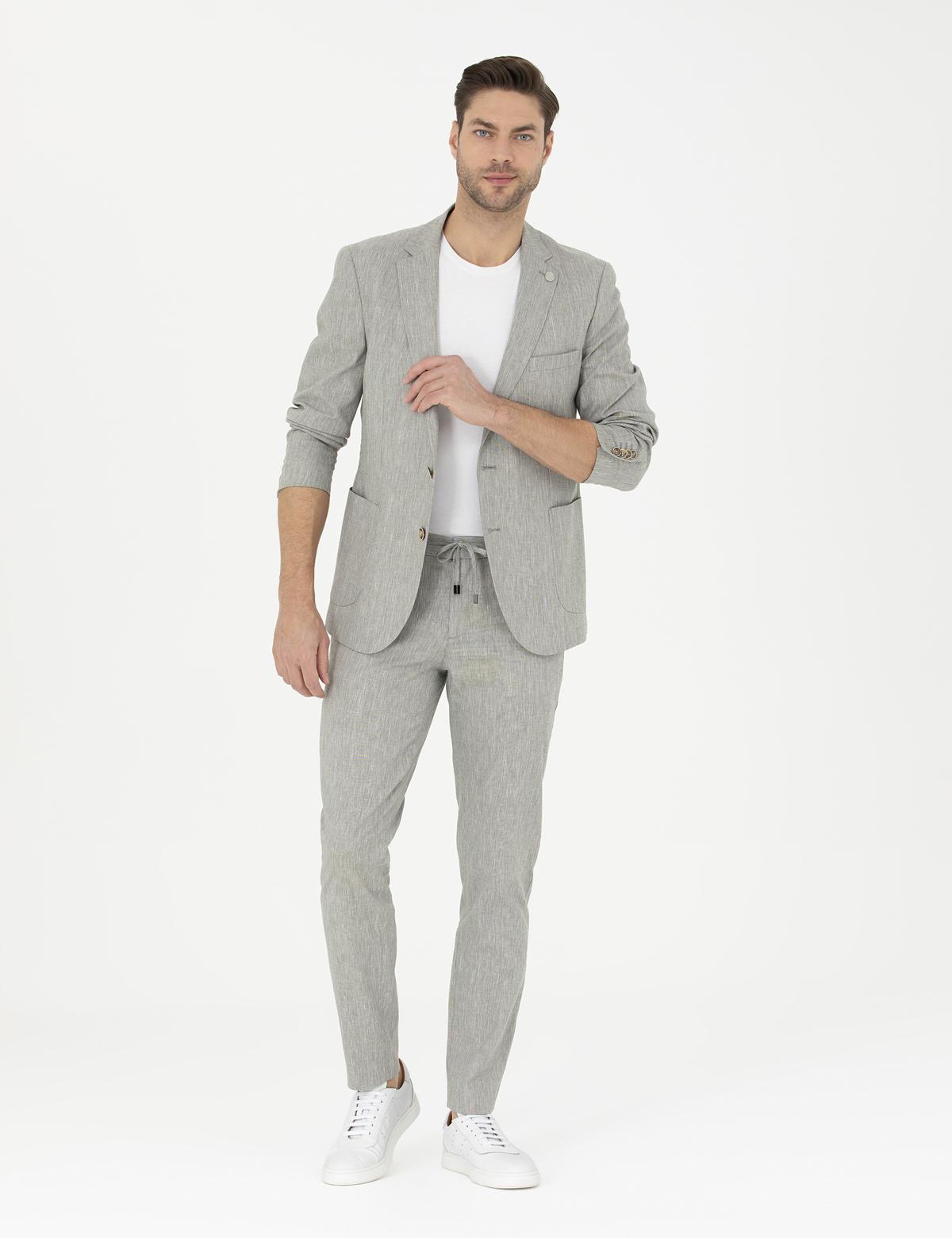 Açık Yeşil Ex. Slim Fit Keten Karışımlı Ceket - 50284935083