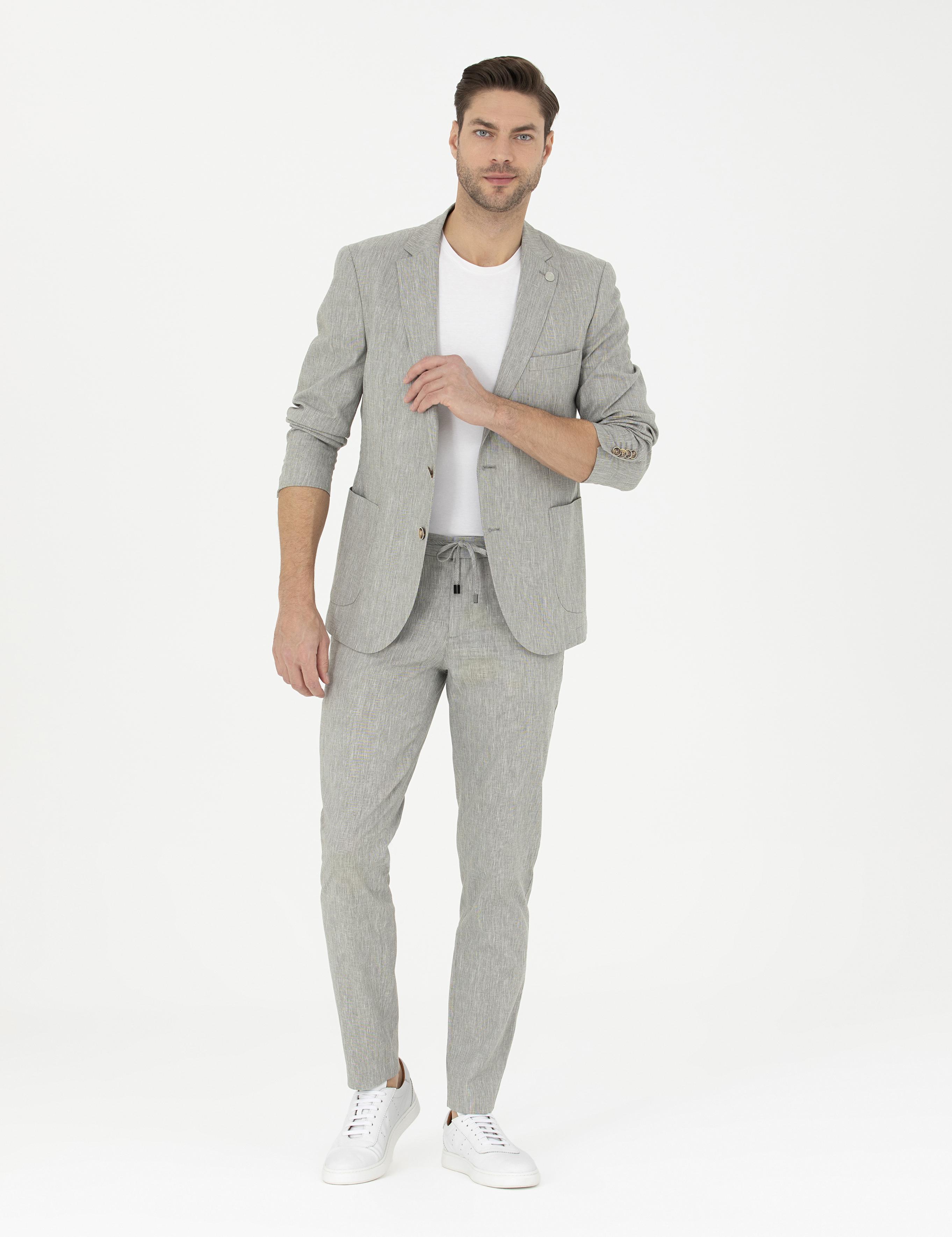 Açık Yeşil Ex. Slim Fit Keten Karışımlı Ceket