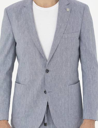 Koyu Mavi Ex. Slim Fit Keten Karışımlı Ceket