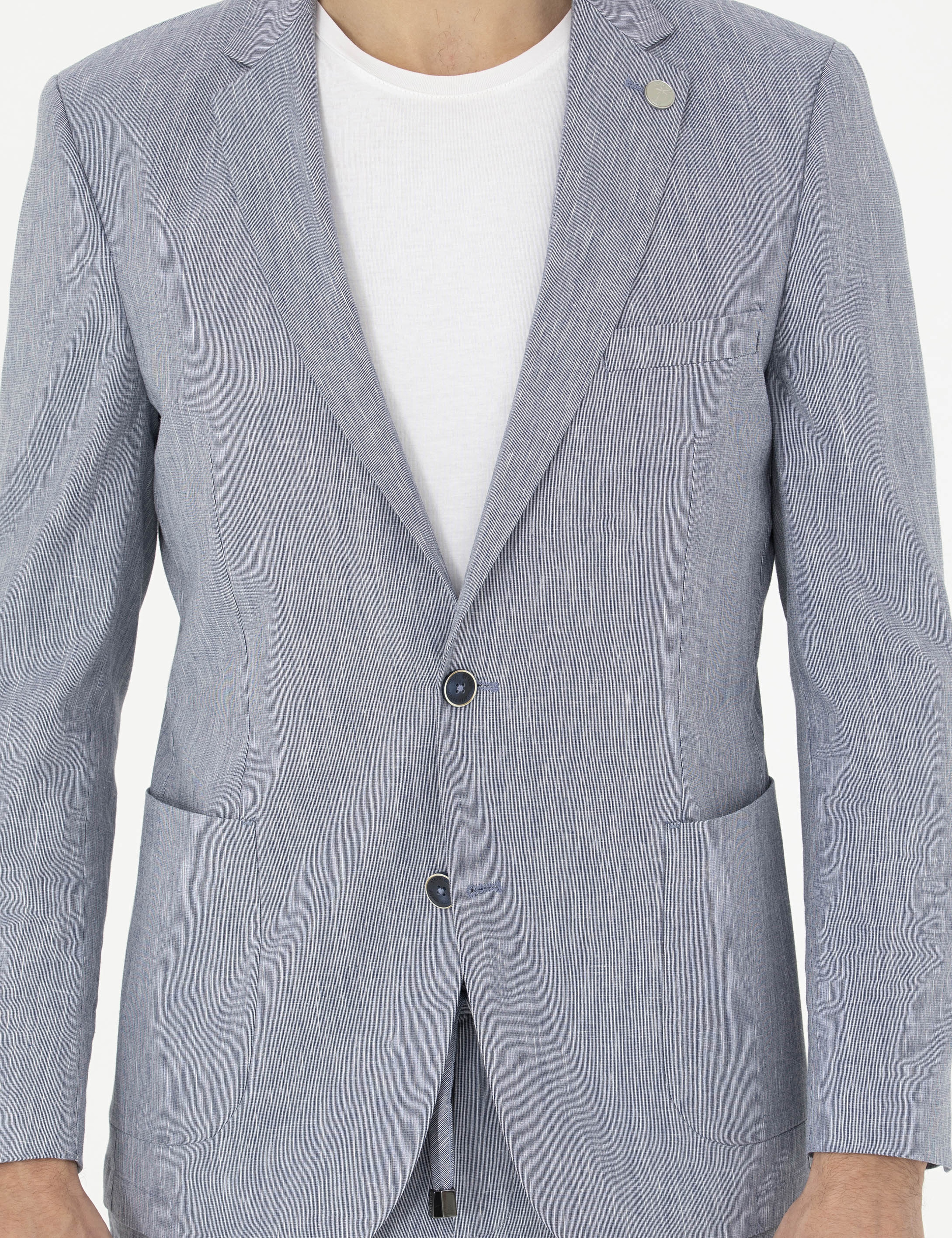 Koyu Mavi Ex. Slim Fit Keten Karışımlı Ceket - Image 6