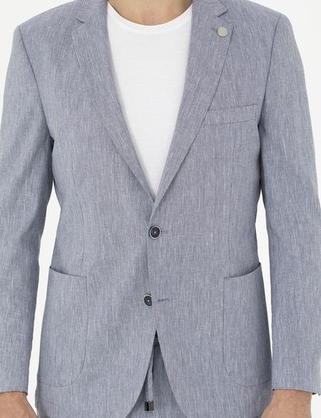 Koyu Mavi Ex. Slim Fit Keten Karışımlı Ceket - 50284935104