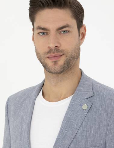 Koyu Mavi Ex. Slim Fit Keten Karışımlı Ceket