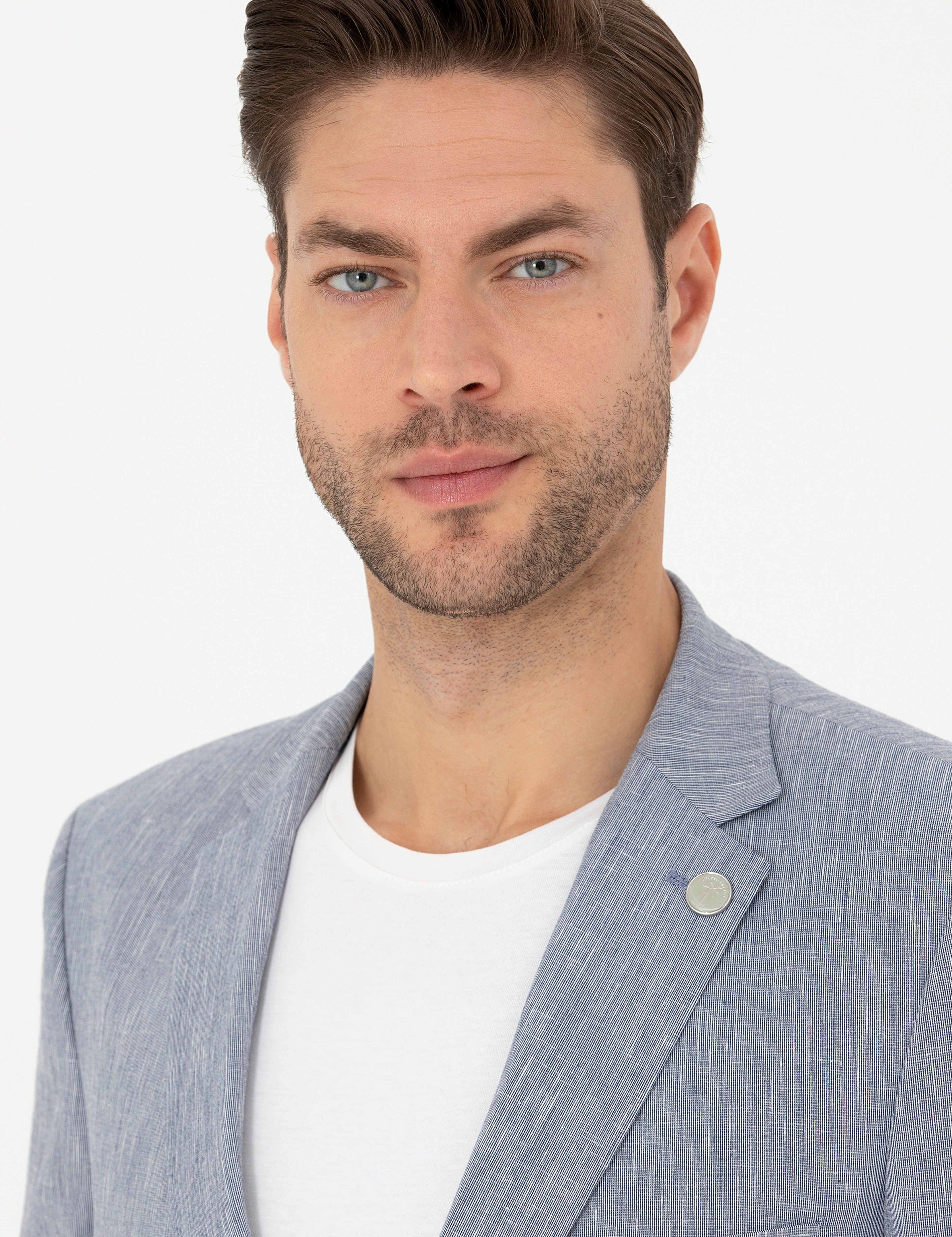 Koyu Mavi Ex. Slim Fit Keten Karışımlı Ceket - Image 2