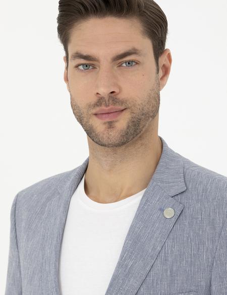 Koyu Mavi Ex. Slim Fit Keten Karışımlı Ceket - 50284935104