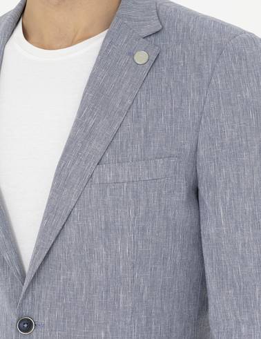 Koyu Mavi Ex. Slim Fit Keten Karışımlı Ceket