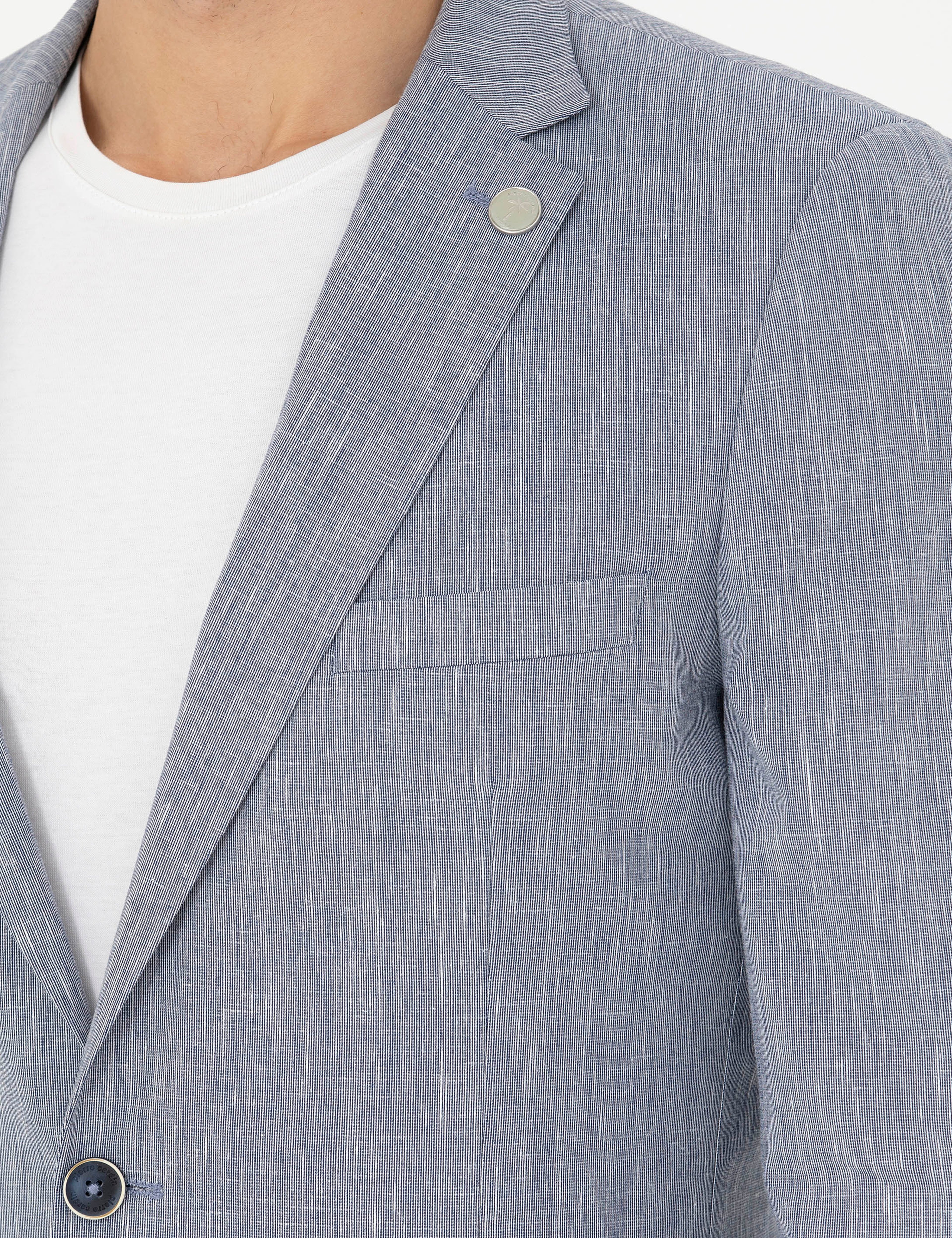 Koyu Mavi Ex. Slim Fit Keten Karışımlı Ceket