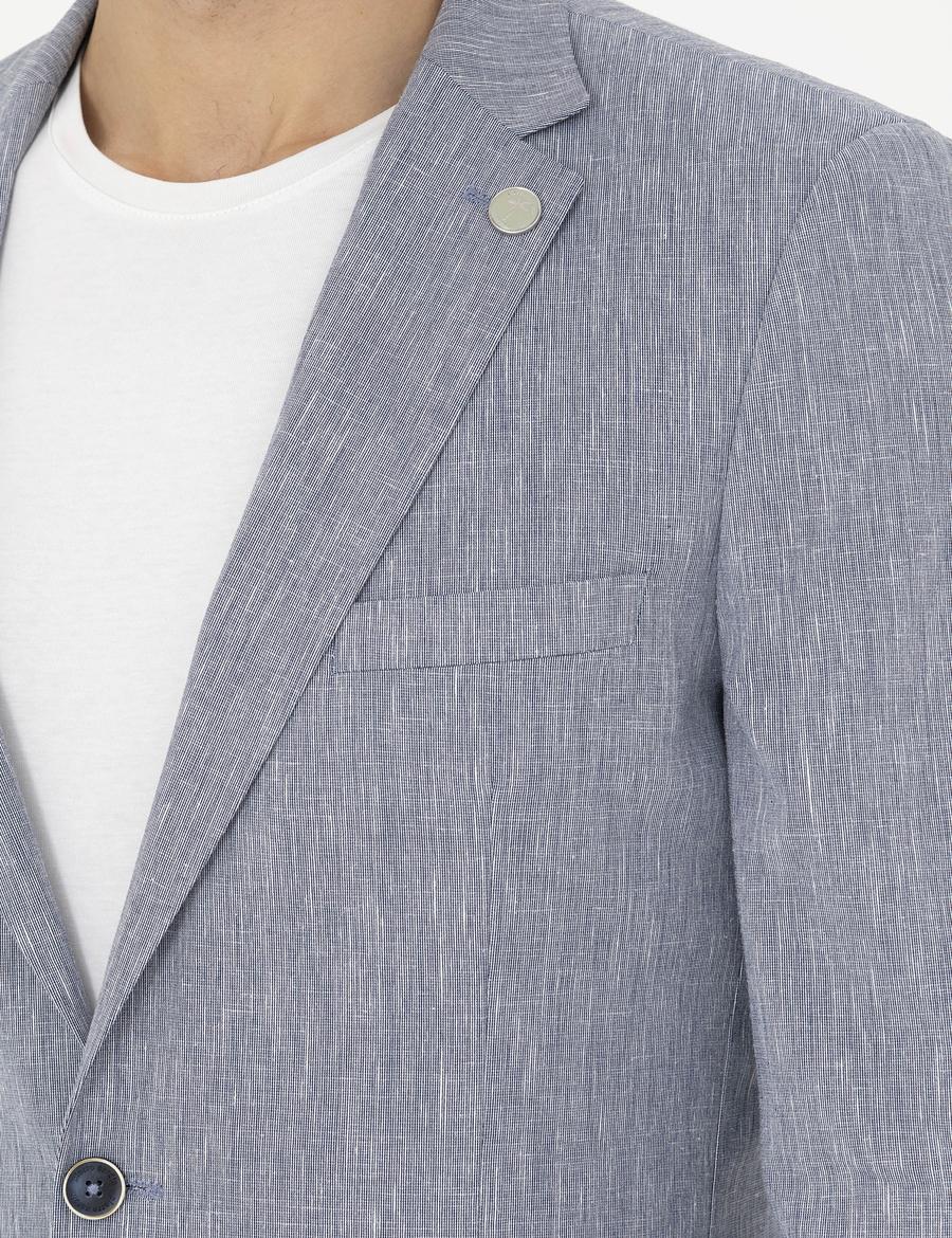 Koyu Mavi Ex. Slim Fit Keten Karışımlı Ceket