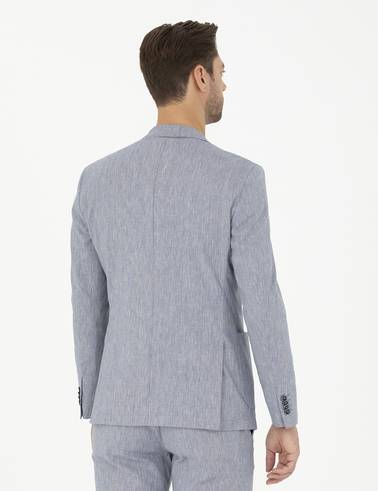 Koyu Mavi Ex. Slim Fit Keten Karışımlı Ceket