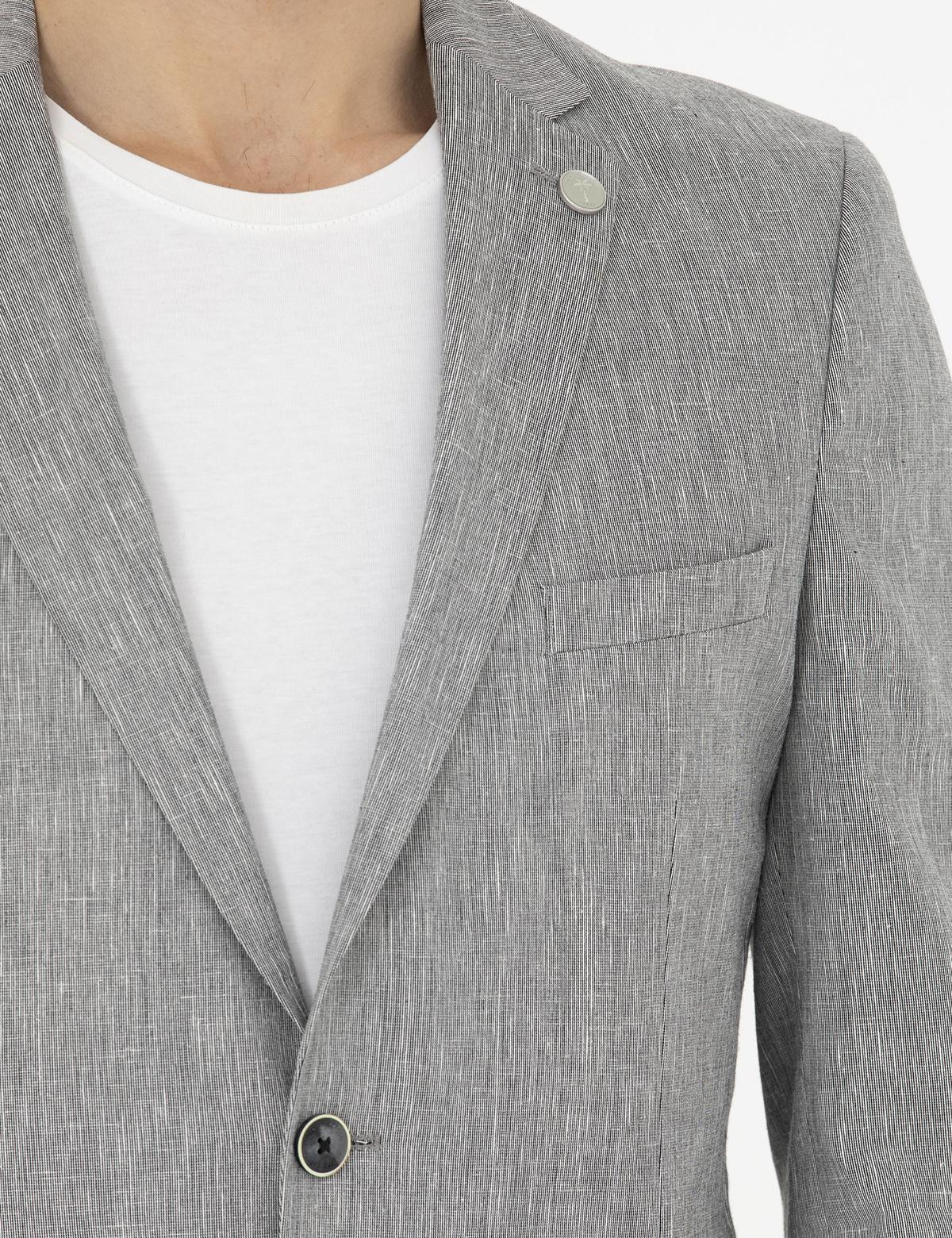 Gri Ex. Slim Fit Keten Karışımlı Ceket - 50284935143