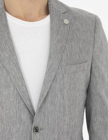 Gri Ex. Slim Fit Keten Karışımlı Ceket