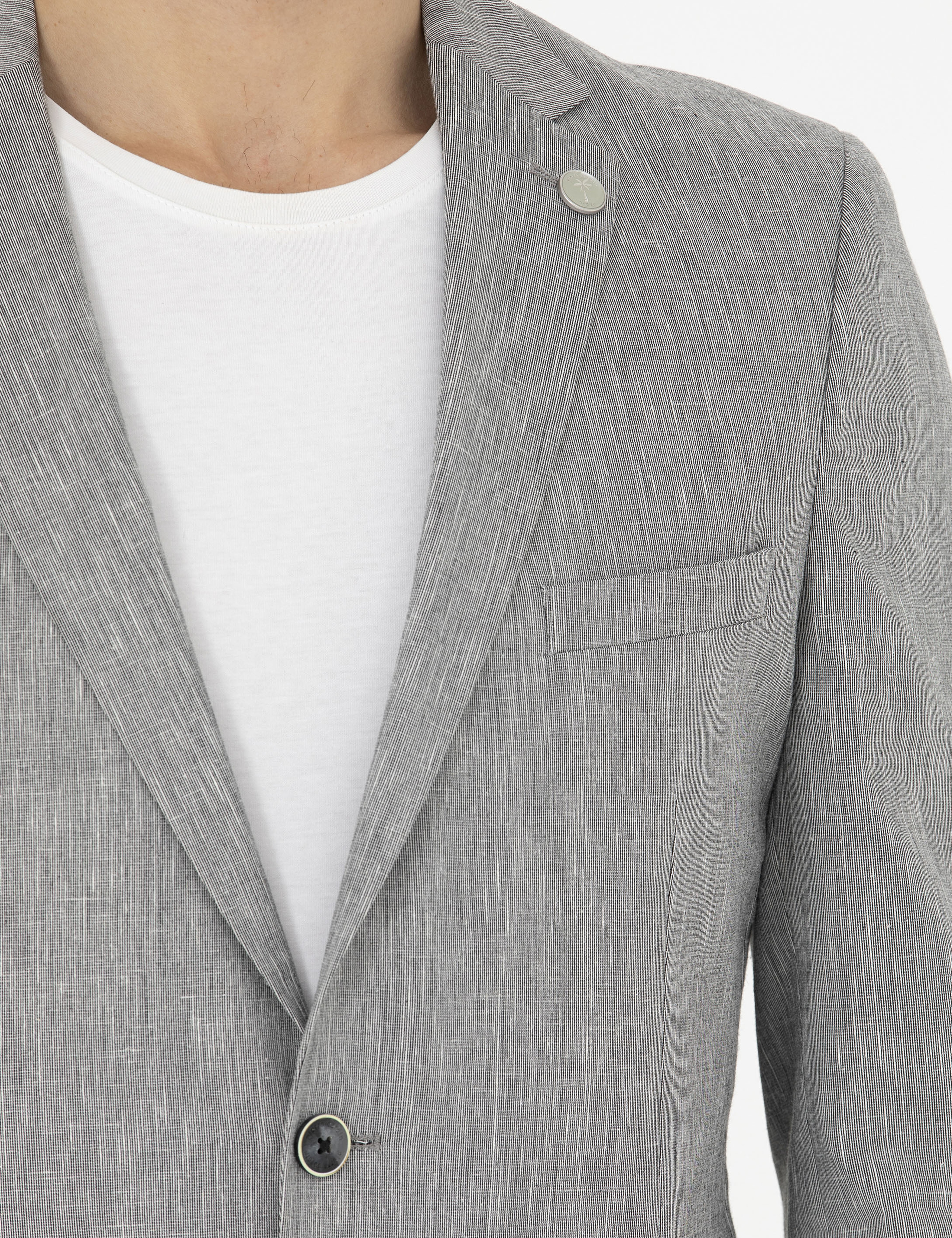 Gri Ex. Slim Fit Keten Karışımlı Ceket - Image 7