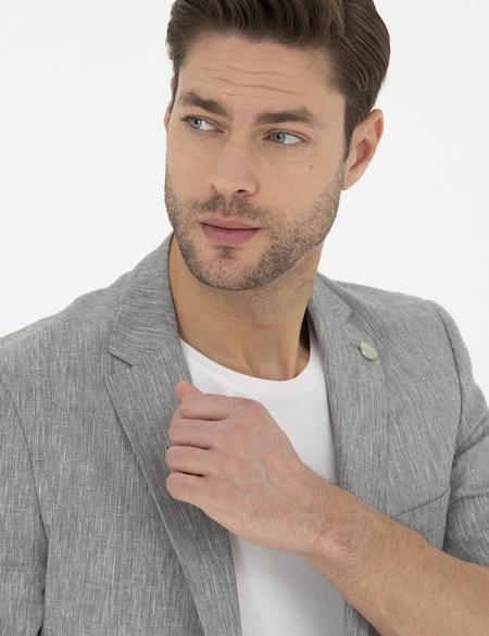 Gri Ex. Slim Fit Keten Karışımlı Ceket - 50284935143