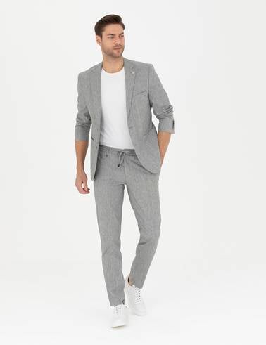 Gri Ex. Slim Fit Keten Karışımlı Ceket