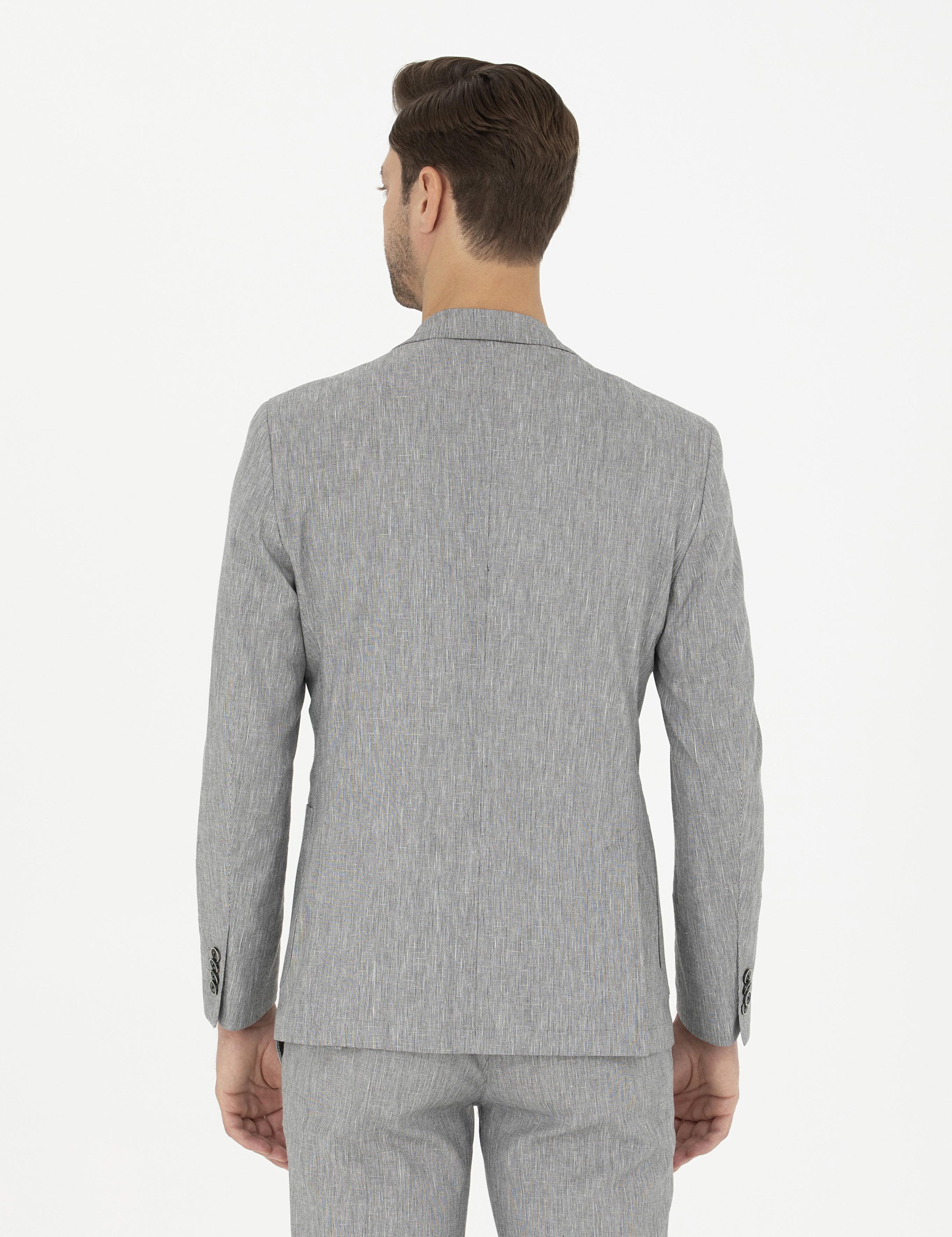Gri Ex. Slim Fit Keten Karışımlı Ceket