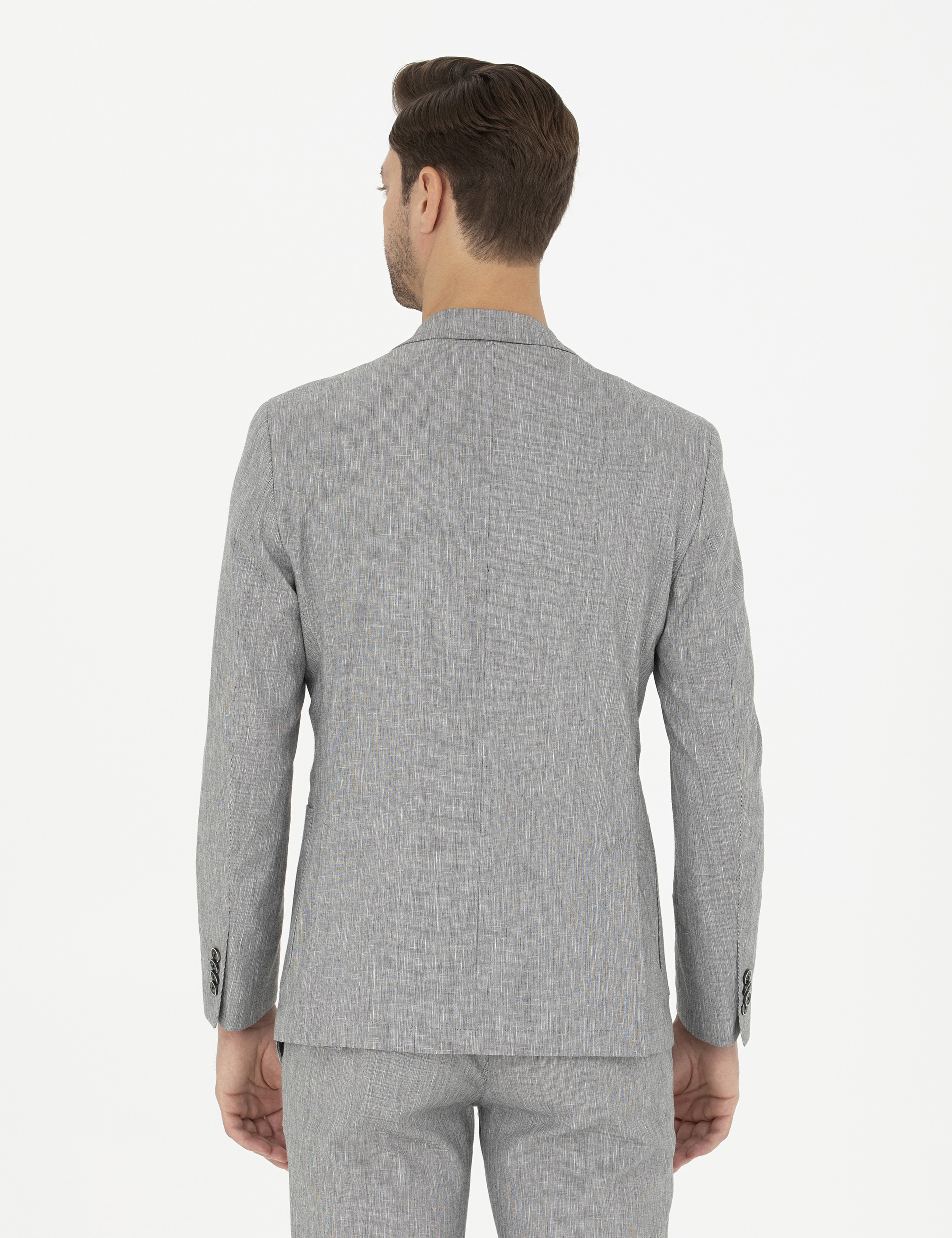 Gri Ex. Slim Fit Keten Karışımlı Ceket - Image 5
