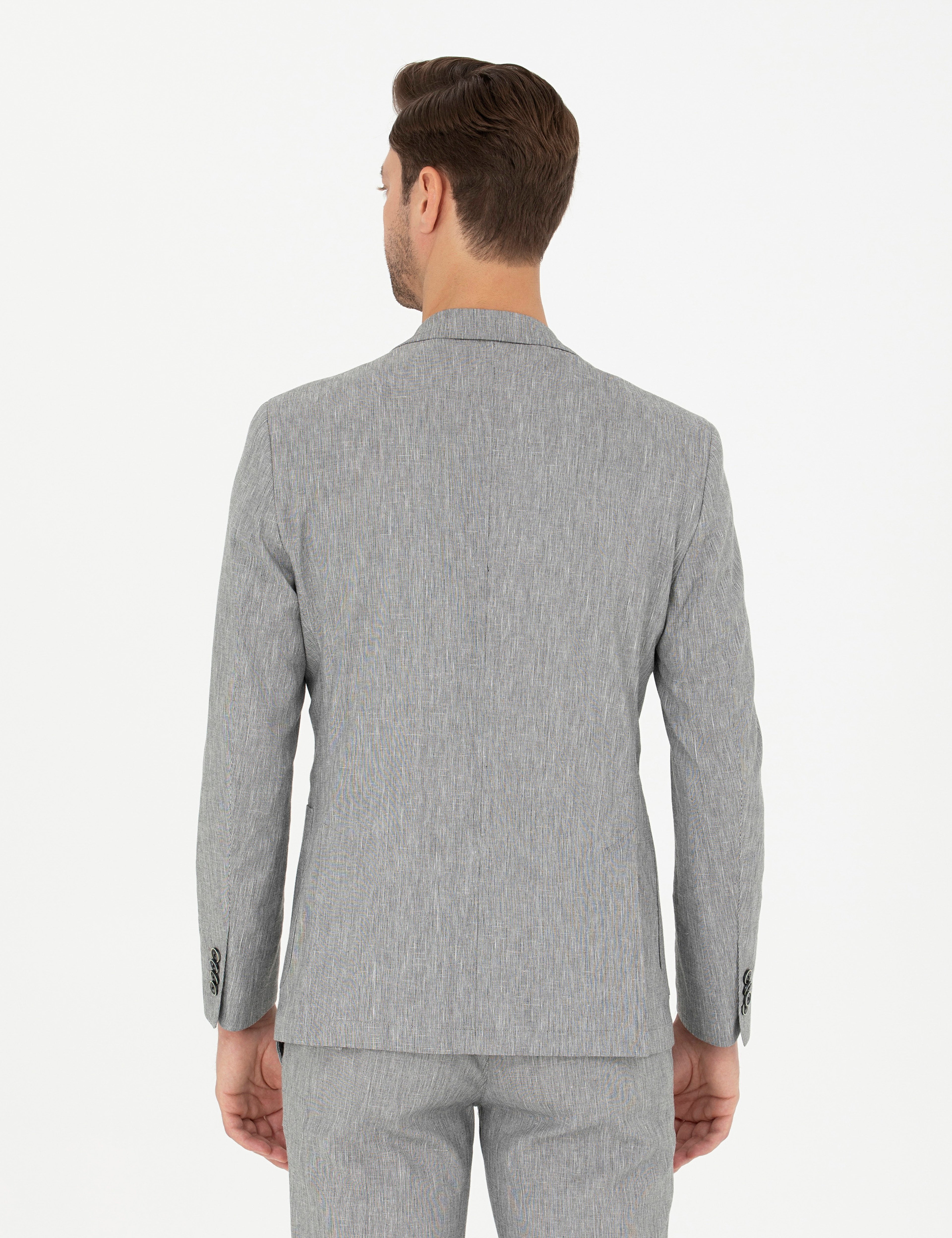 Gri Ex. Slim Fit Keten Karışımlı Ceket