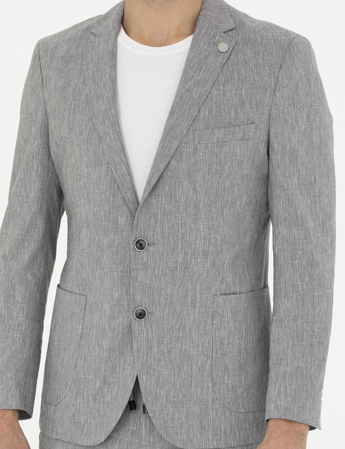 Gri Ex. Slim Fit Keten Karışımlı Ceket - 50284935143