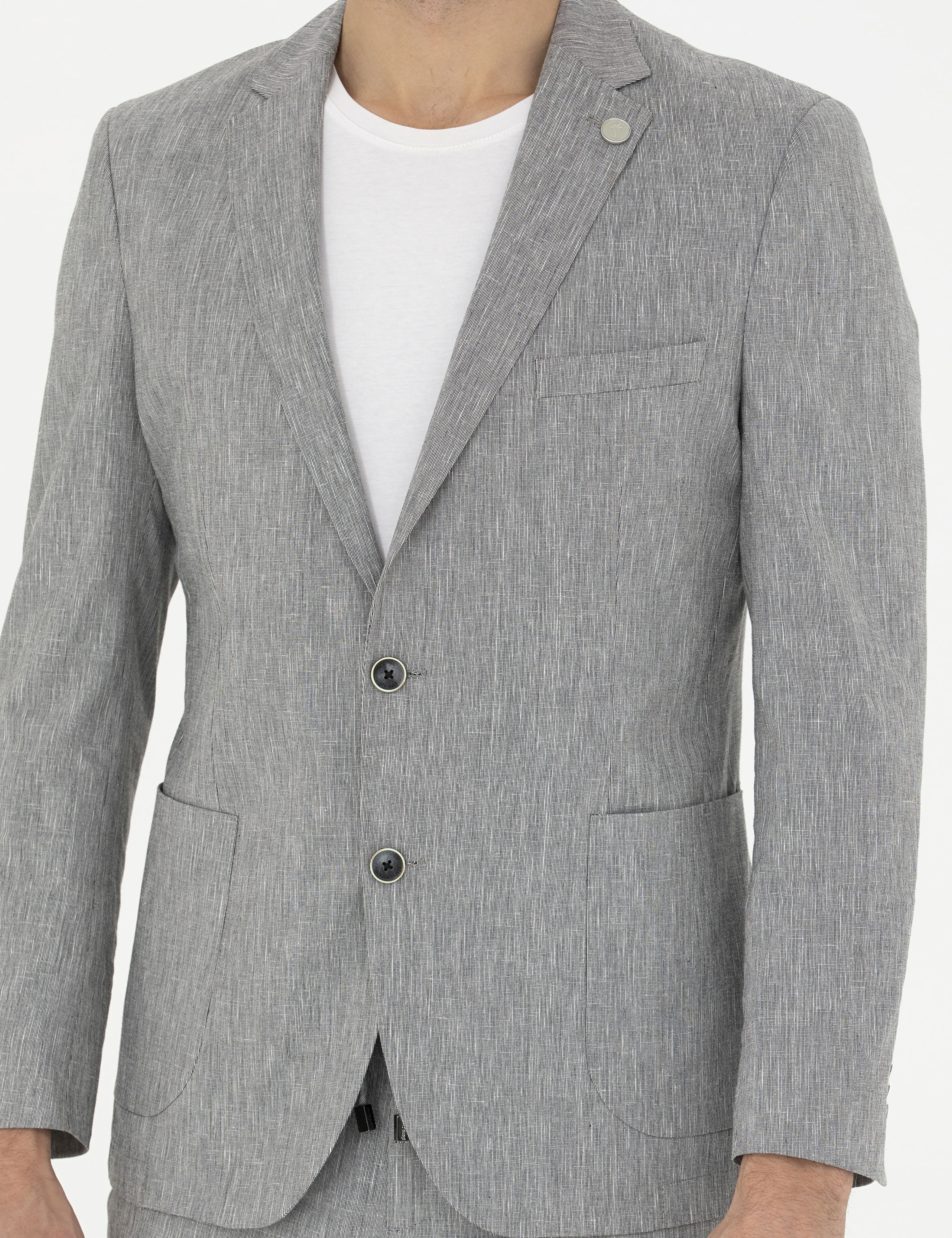 Gri Ex. Slim Fit Keten Karışımlı Ceket - Image 6