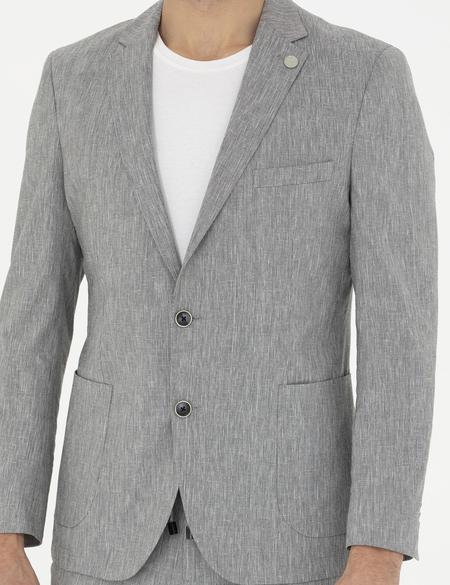 Gri Ex. Slim Fit Keten Karışımlı Ceket - 50284935143