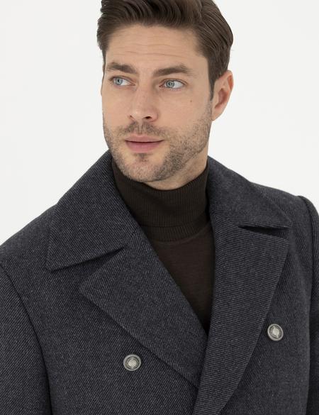 Füme Kruvaze Yaka Slim Fit Metal Düğme Detaylı Palto - 50284098002