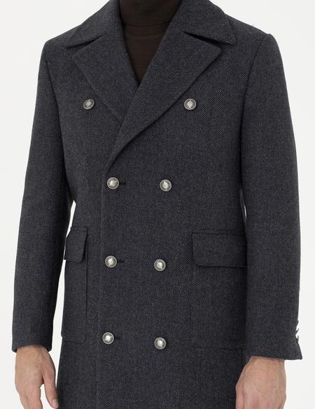 Füme Kruvaze Yaka Slim Fit Metal Düğme Detaylı Palto - 50284098002