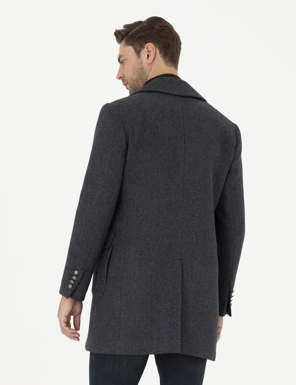 Füme Kruvaze Yaka Slim Fit Metal Düğme Detaylı Palto - 50284098002