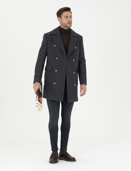 Füme Kruvaze Yaka Slim Fit Metal Düğme Detaylı Palto - 50284098002