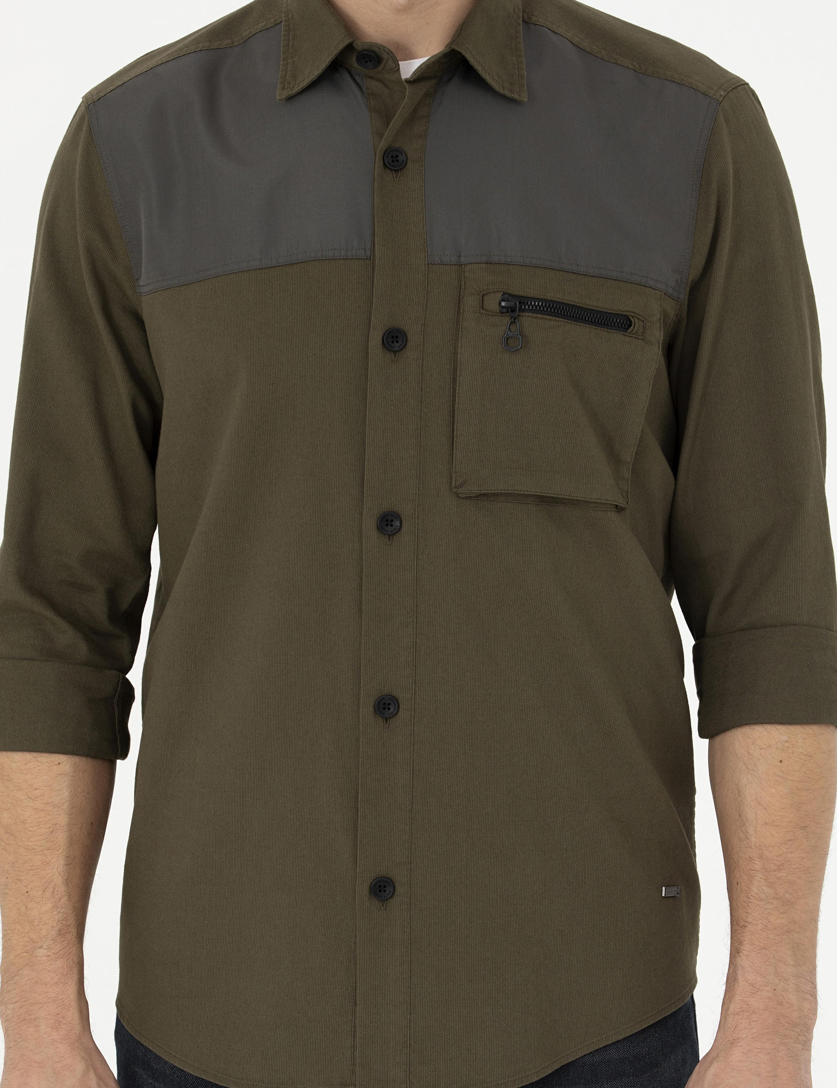 Haki Comfort Fit Uzun Kollu Gömlek