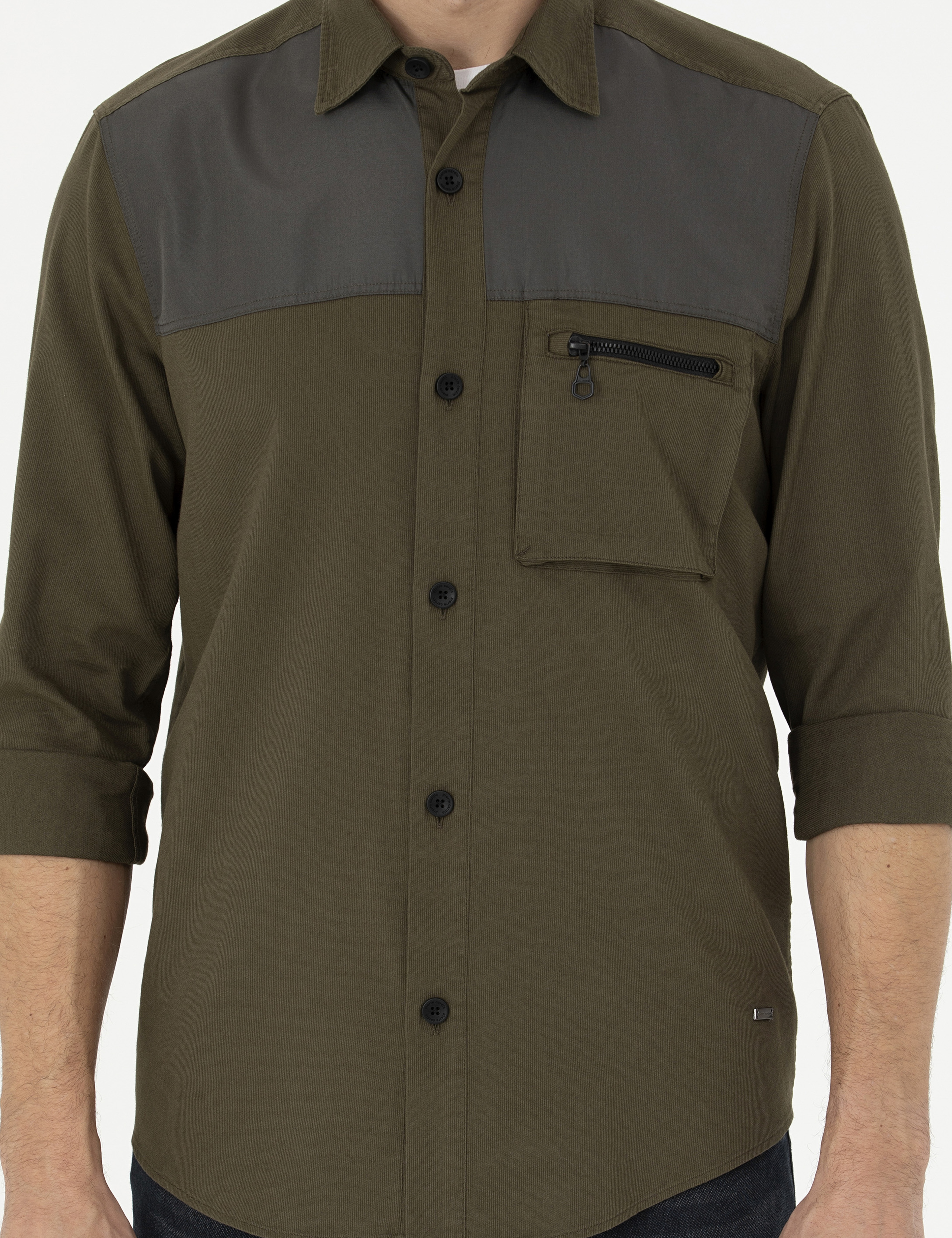 Haki Comfort Fit Uzun Kollu Gömlek