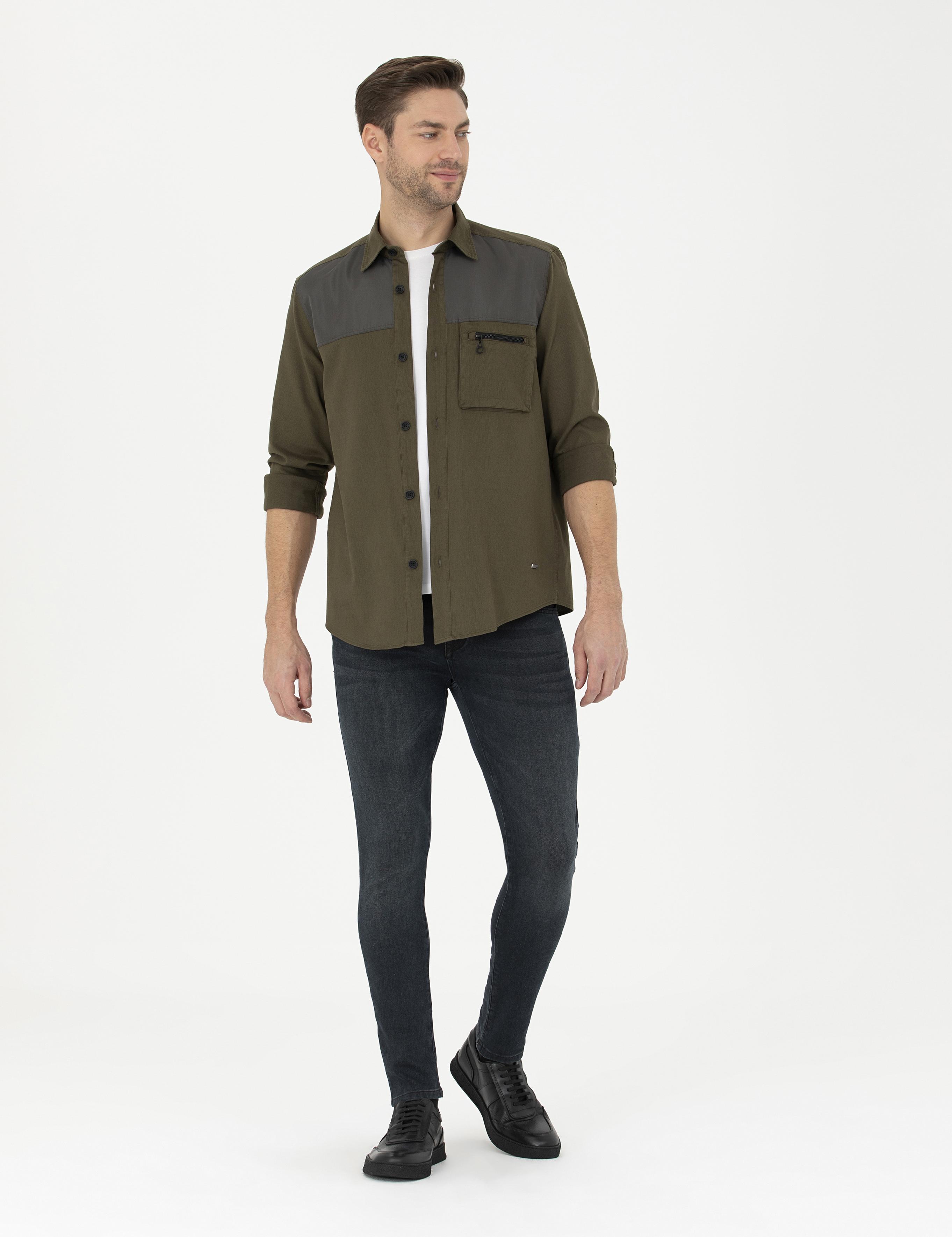 Haki Comfort Fit Uzun Kollu Gömlek