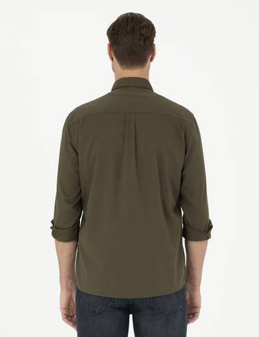 Haki Comfort Fit Uzun Kollu Gömlek
