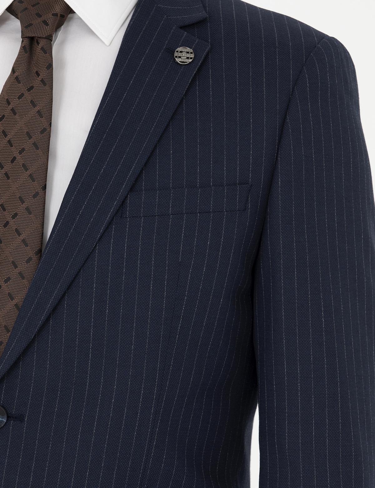 Lacivert Ekstra Slim Fit Çizgili Takım Elbise - 50277165005