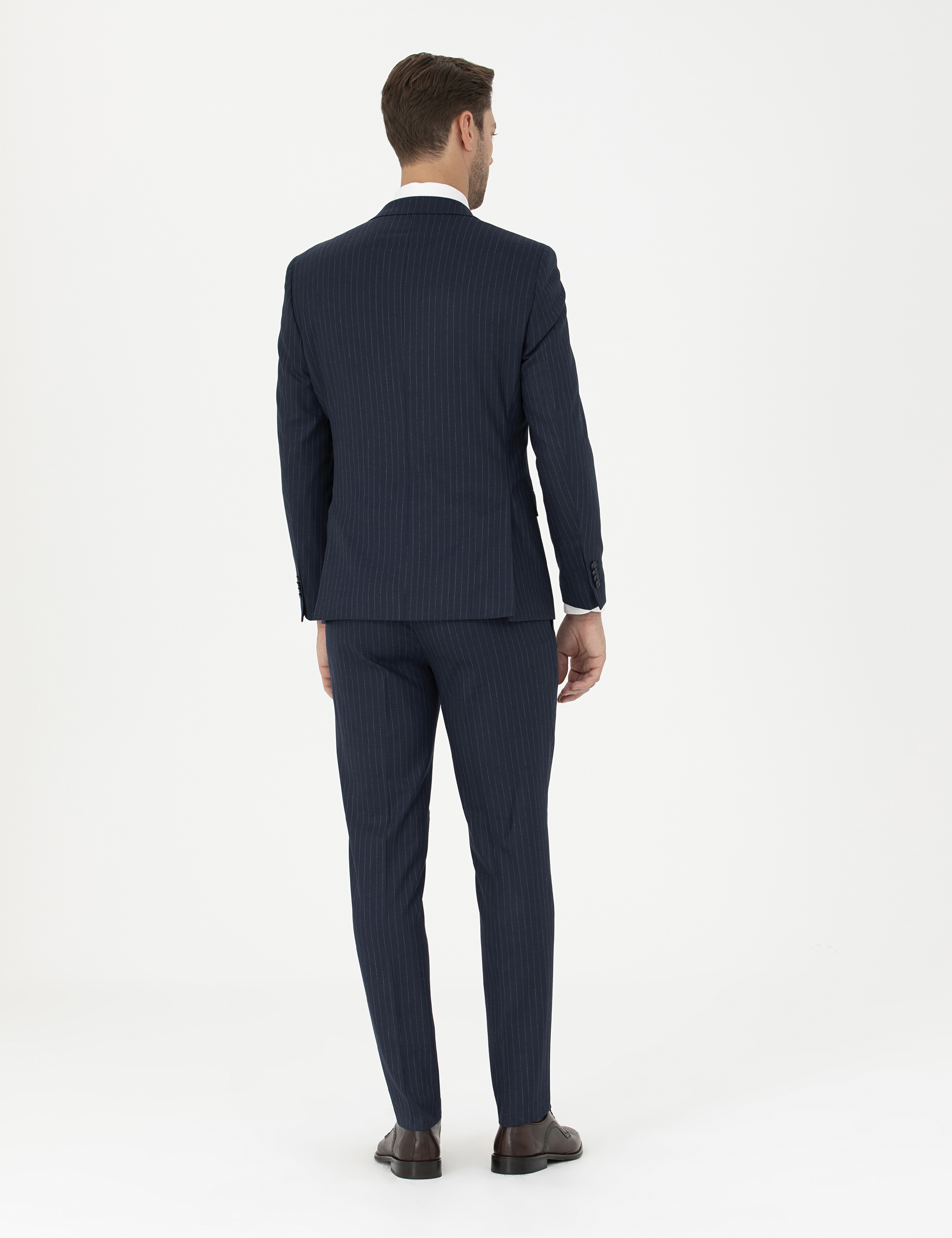 Lacivert Ekstra Slim Fit Çizgili Takım Elbise - Image 5